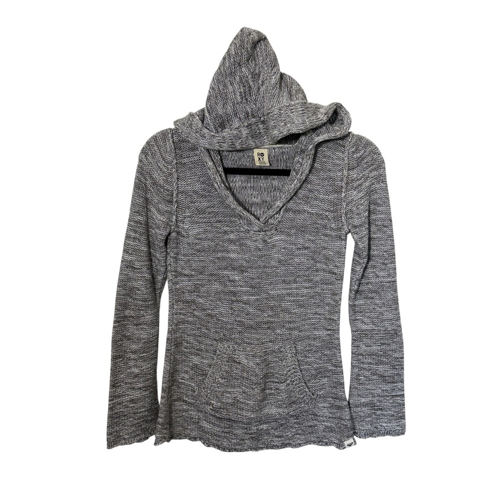 Roxy Grey Marled 100% Cotton Hooded Sweater, Medium Y2k Grunge Fairy